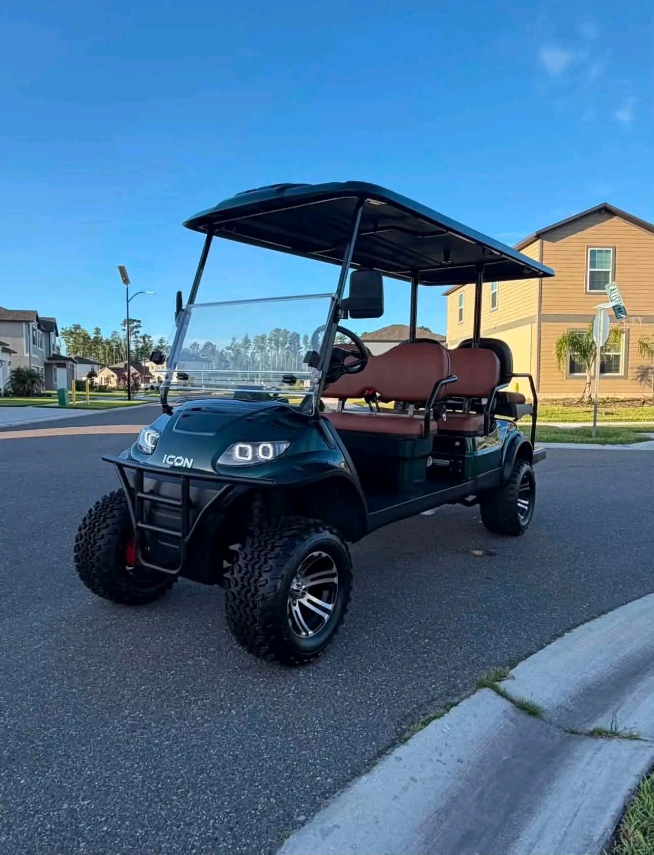 2023 icon I6OL,Stretched 6-Passenger Golf Cart Custom Lifted Edition Room for the whole crew. This custom-built 6-passenger cart combines serious style with real off-road capability
