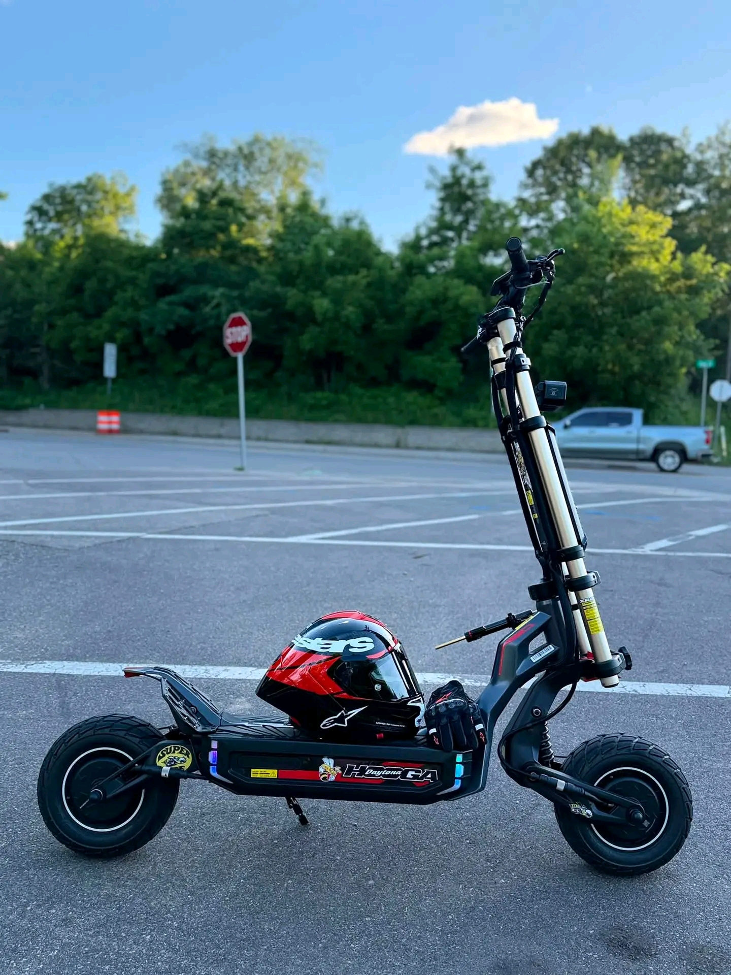 Daytona-Edition Off-Road Electric Scooter Built to Dominate This isn't your average commuter scooter. With long-travel front suspension forks, aggressive dual off-road tres,