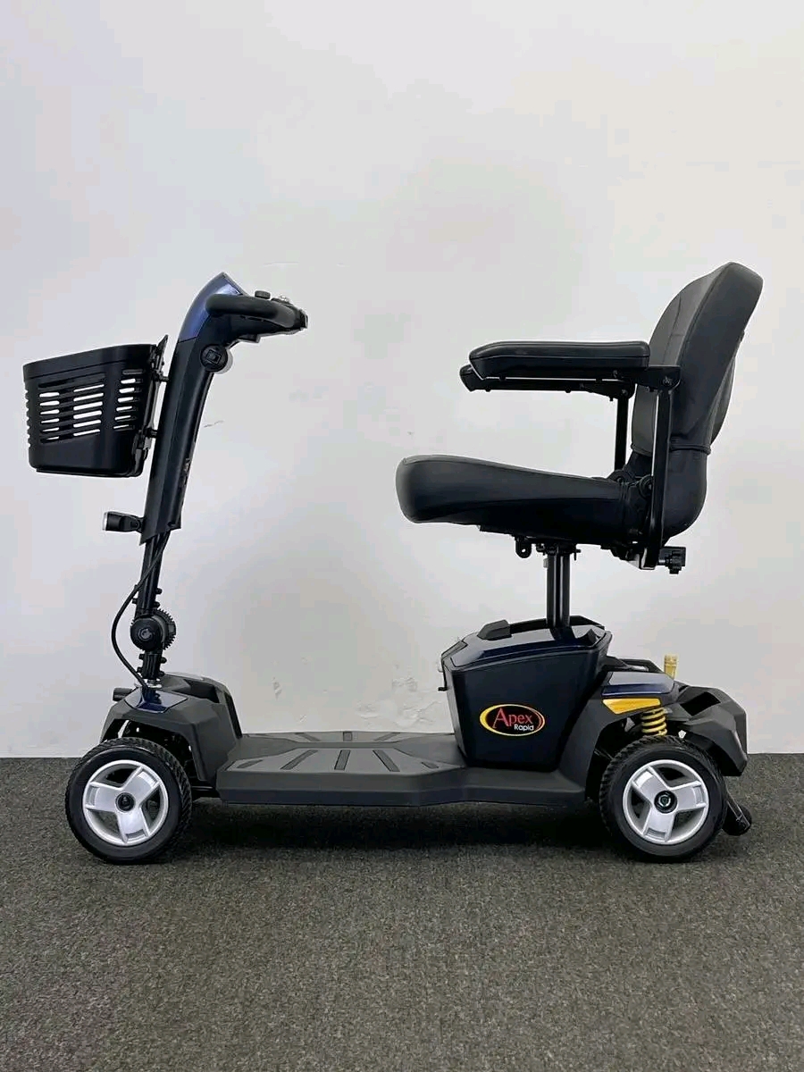 Pride Apex Rapid 4 The Pride Apex Rapid is Pride Mobility's newest edition of the portable scooter. Every aspect of the design has been considered