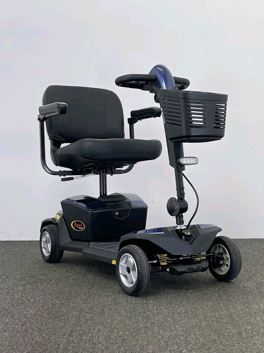 Pride Apex Rapid 4 The Pride Apex Rapid is Pride Mobility's newest edition of the portable scooter. Every aspect of the design has been considered