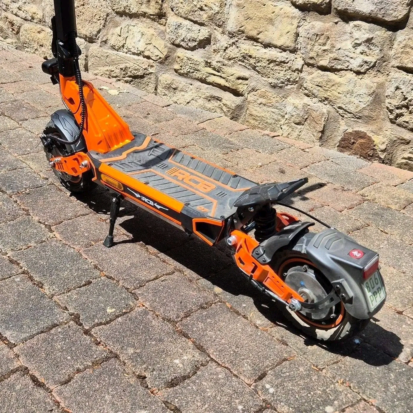 RCB All-Terrain Electric Scooter- Ready for Rough Roads Built to handle more than pavement. This RCB scooter features aggressive off-road tires, front and rear suspension