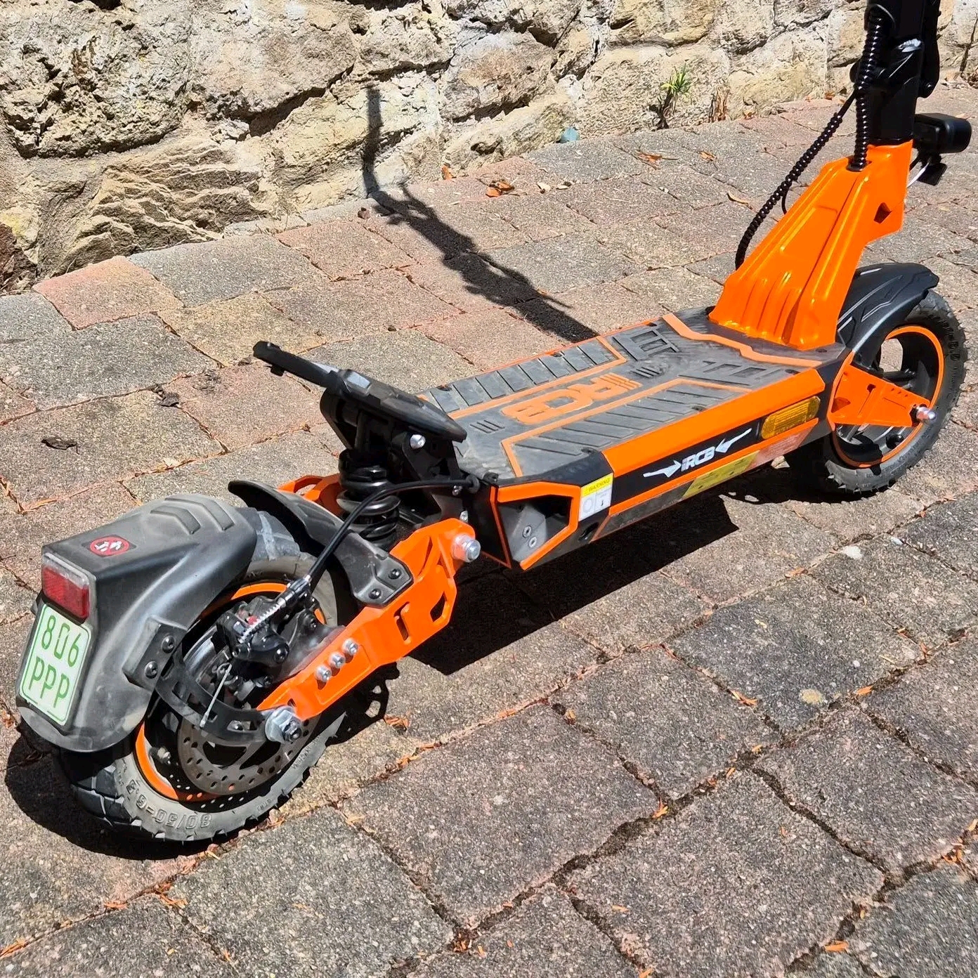 RCB All-Terrain Electric Scooter- Ready for Rough Roads Built to handle more than pavement. This RCB scooter features aggressive off-road tires, front and rear suspension