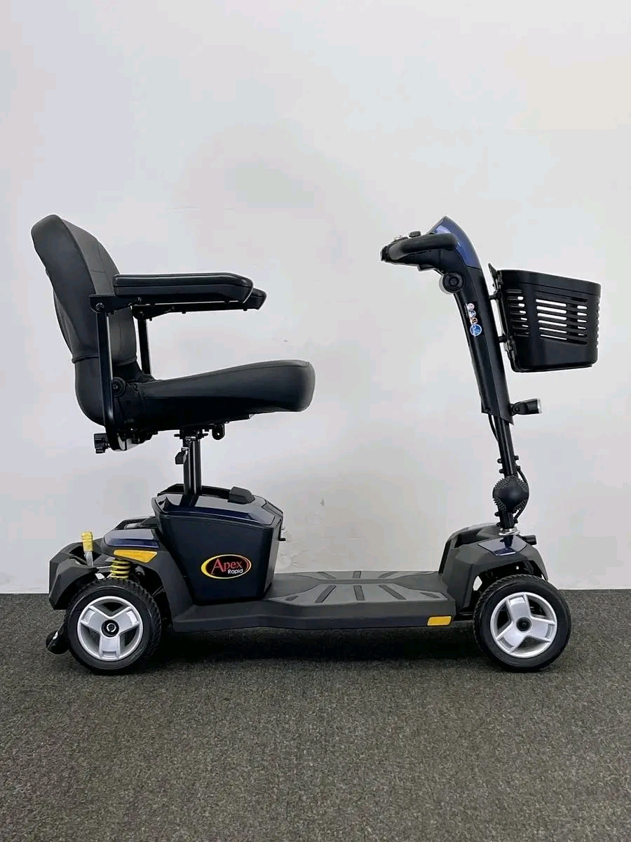Pride Apex Rapid 4 The Pride Apex Rapid is Pride Mobility's newest edition of the portable scooter. Every aspect of the design has been considered