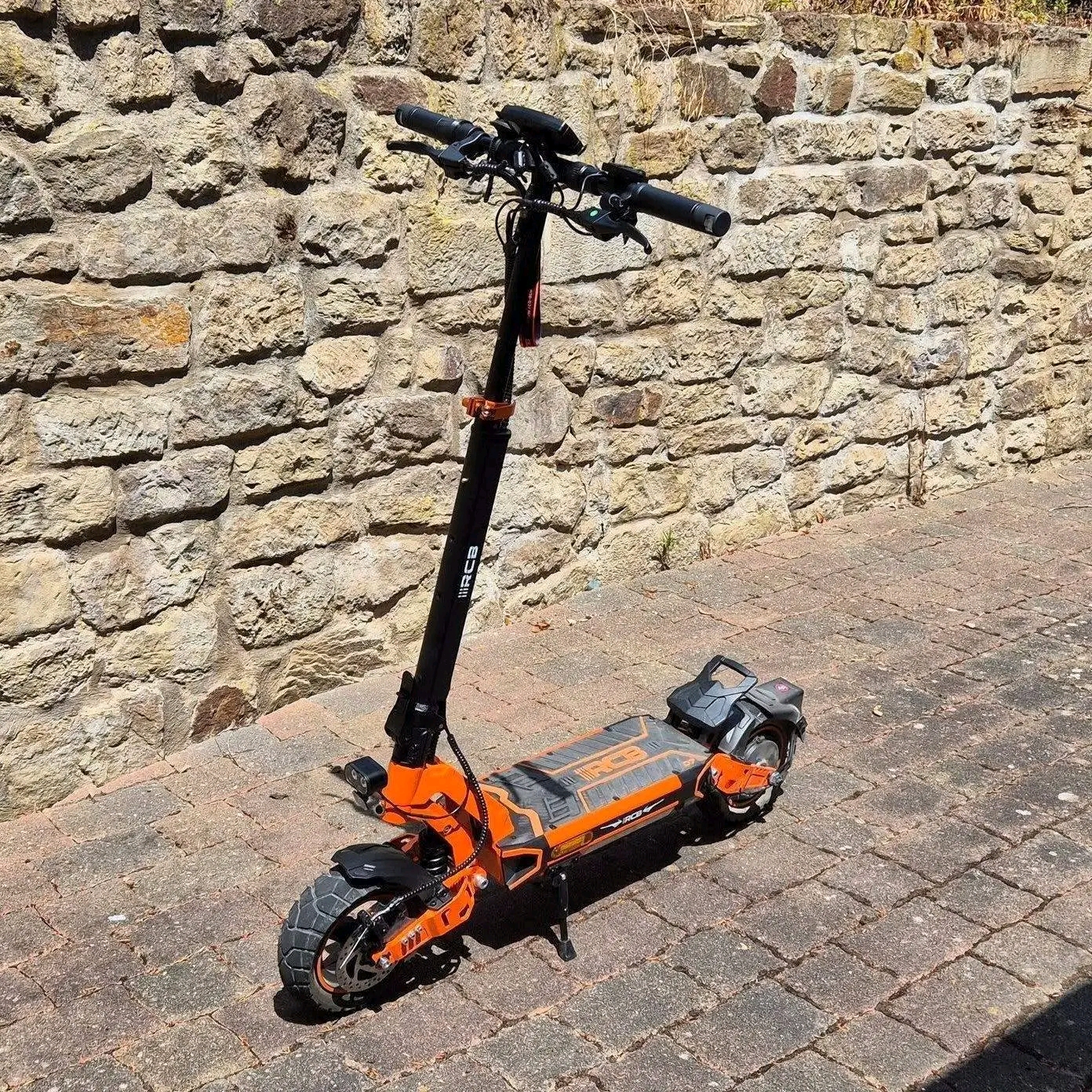 RCB All-Terrain Electric Scooter- Ready for Rough Roads Built to handle more than pavement. This RCB scooter features aggressive off-road tires, front and rear suspension